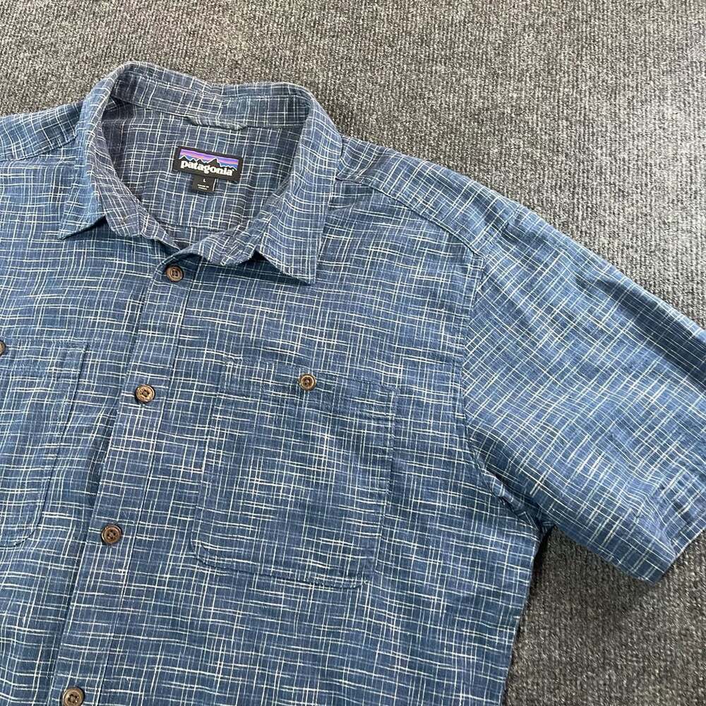 Patagonia Back Step Shirt Size L Blue Plaid Short Sleeve Button Down